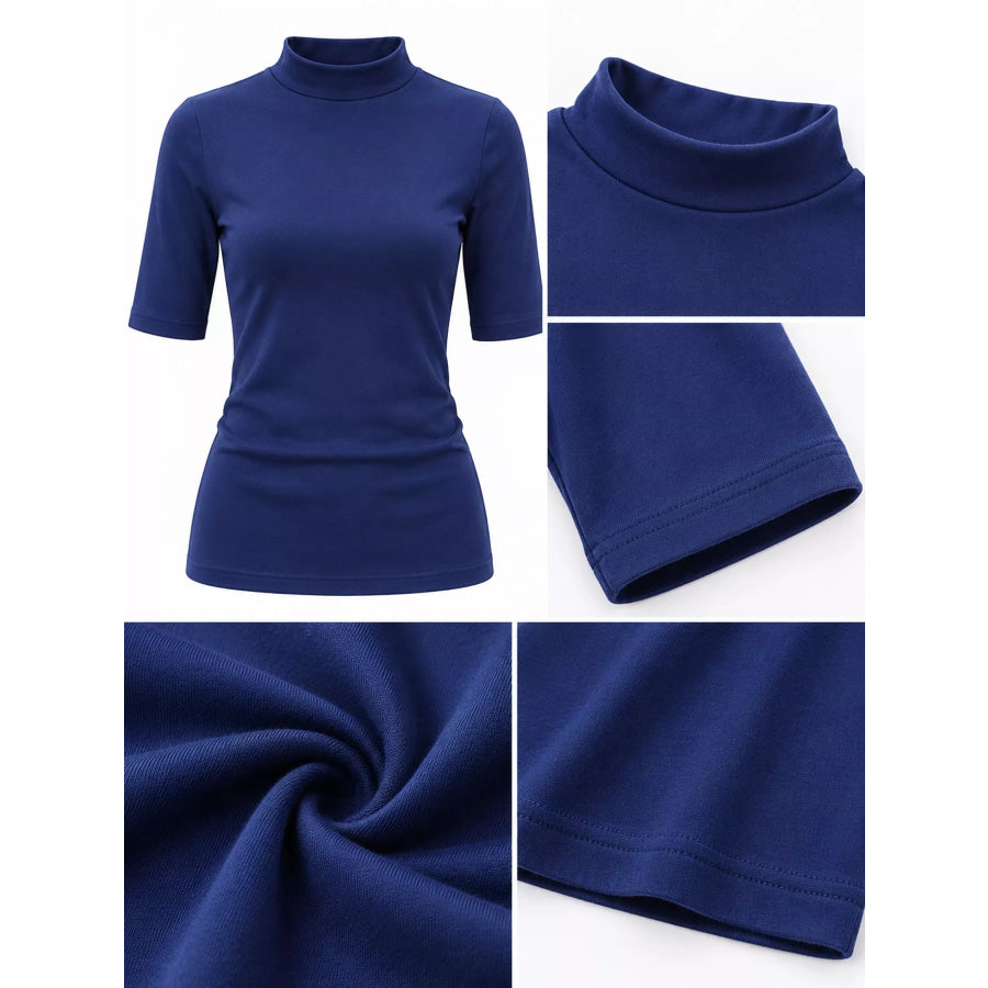 Full Size Mock Neck Half Sleeve T-Shirt Plus Apparel and Accessories