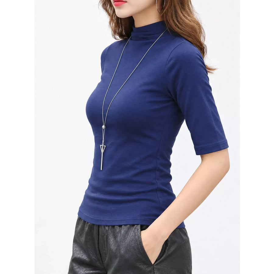Full Size Mock Neck Half Sleeve T-Shirt Plus Apparel and Accessories