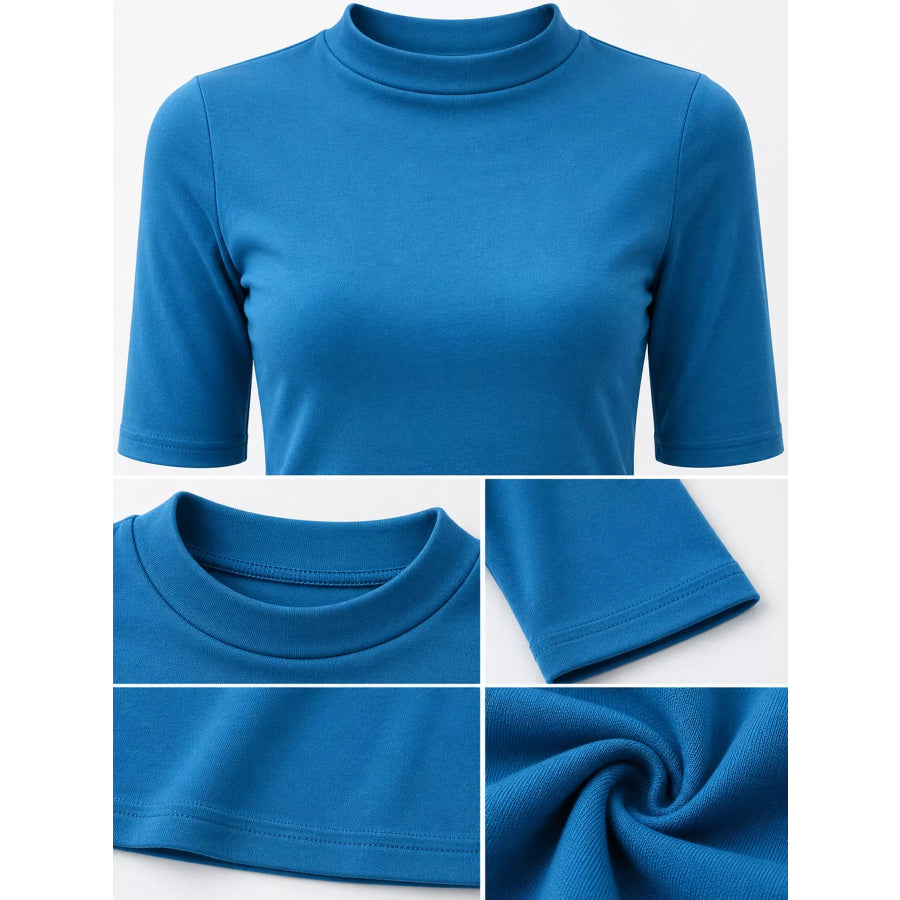 Full Size Mock Neck Half Sleeve T-Shirt Plus Apparel and Accessories