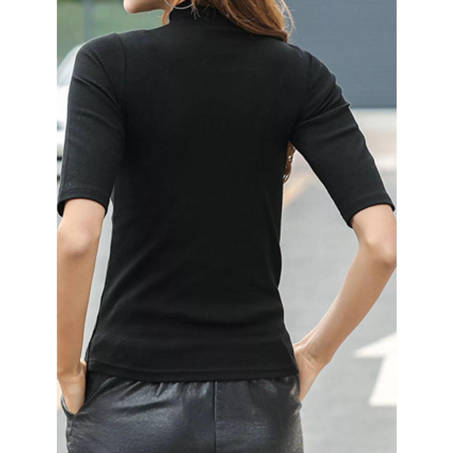 Full Size Mock Neck Half Sleeve T-Shirt Plus Apparel and Accessories