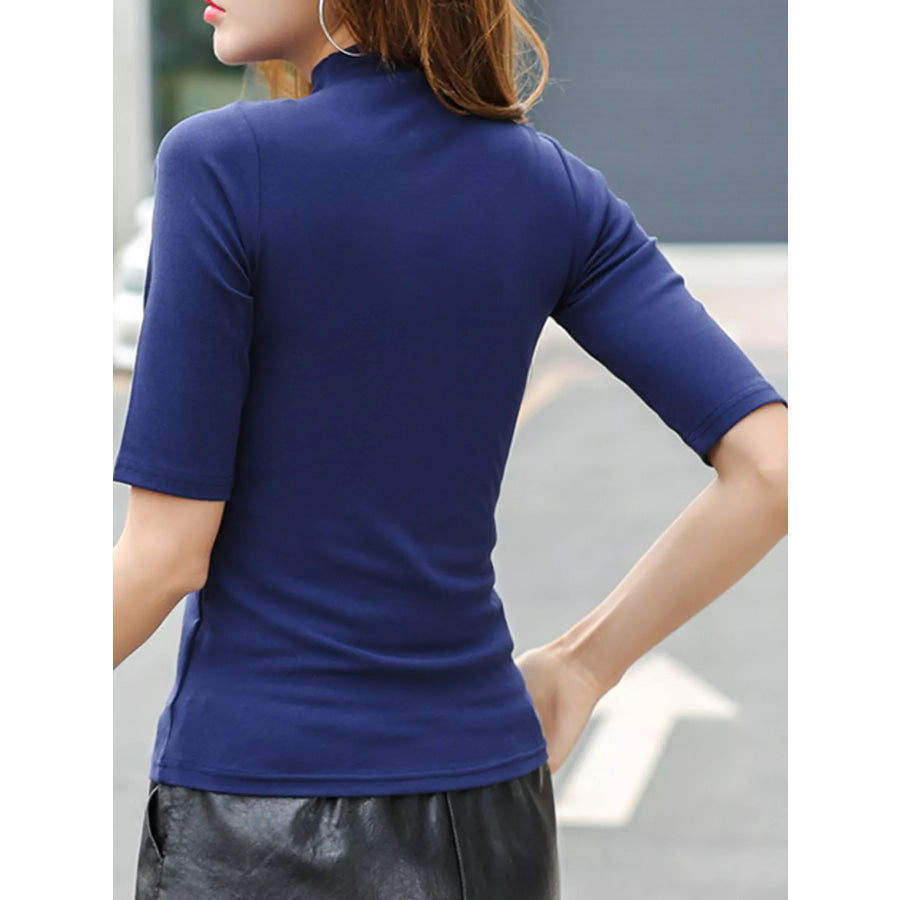 Full Size Mock Neck Half Sleeve T-Shirt Plus Apparel and Accessories