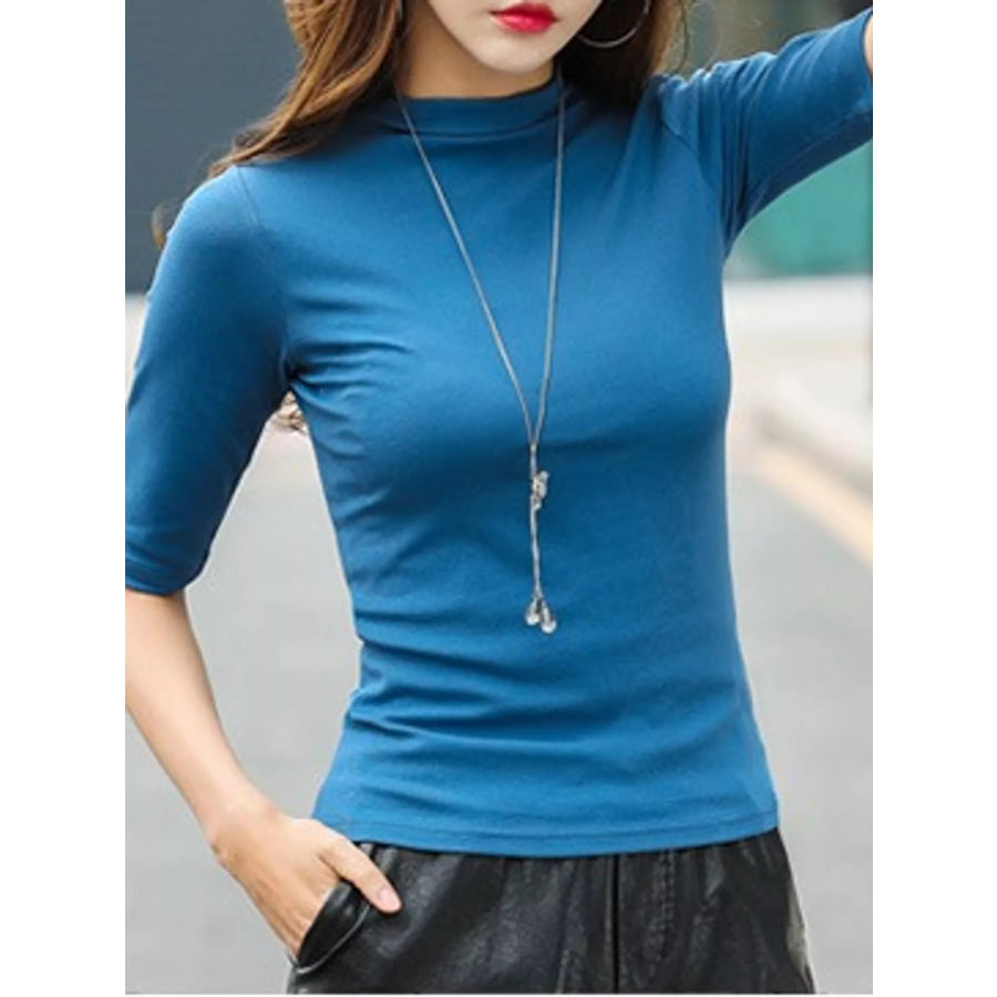 Full Size Mock Neck Half Sleeve T-Shirt Plus Apparel and Accessories