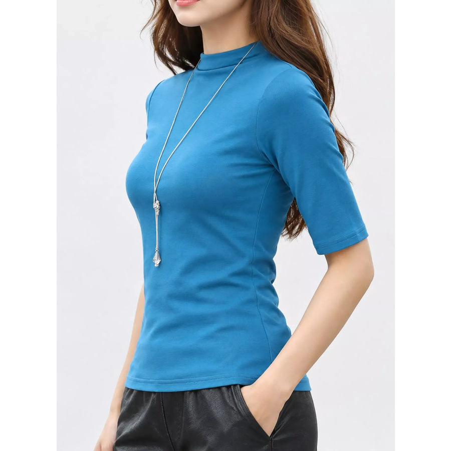 Full Size Mock Neck Half Sleeve T-Shirt Plus Apparel and Accessories