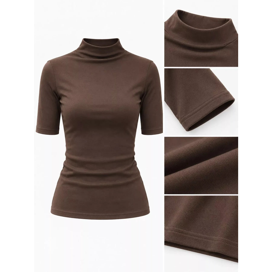 Full Size Mock Neck Half Sleeve T-Shirt Plus Apparel and Accessories