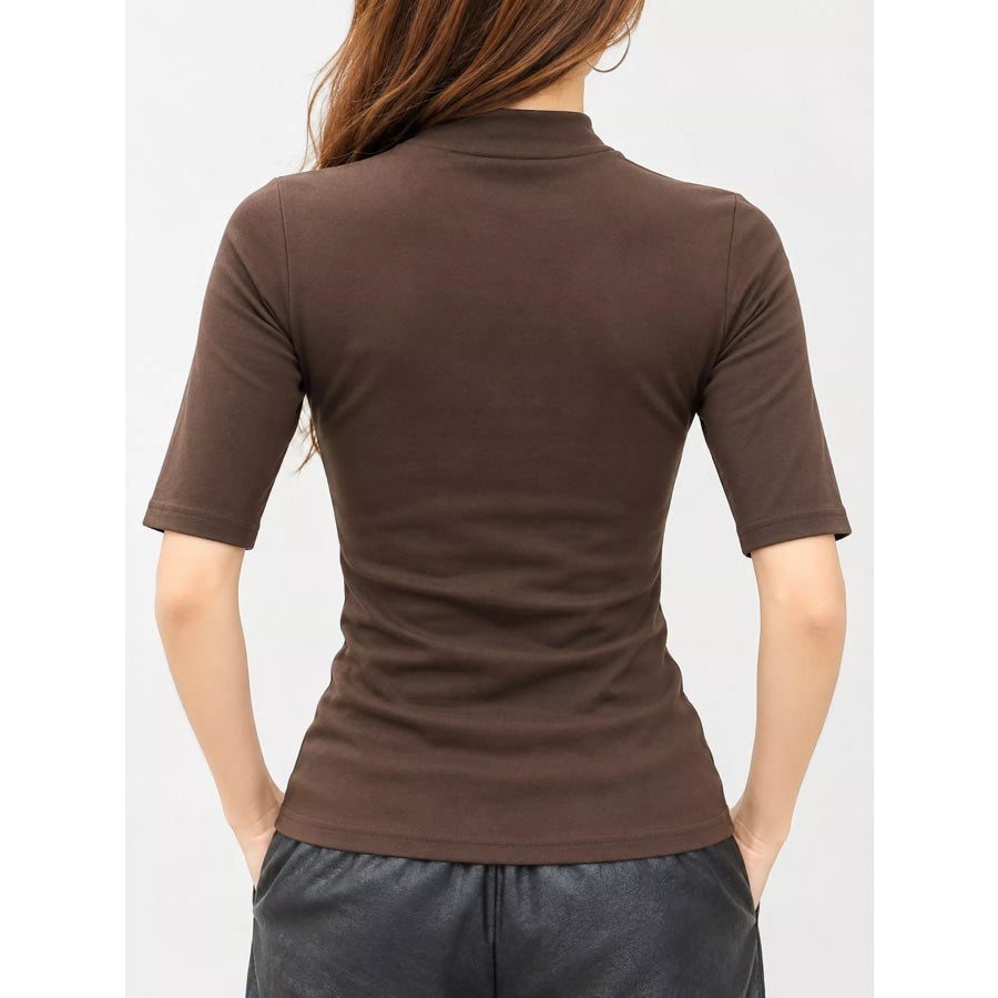 Full Size Mock Neck Half Sleeve T-Shirt Plus Apparel and Accessories