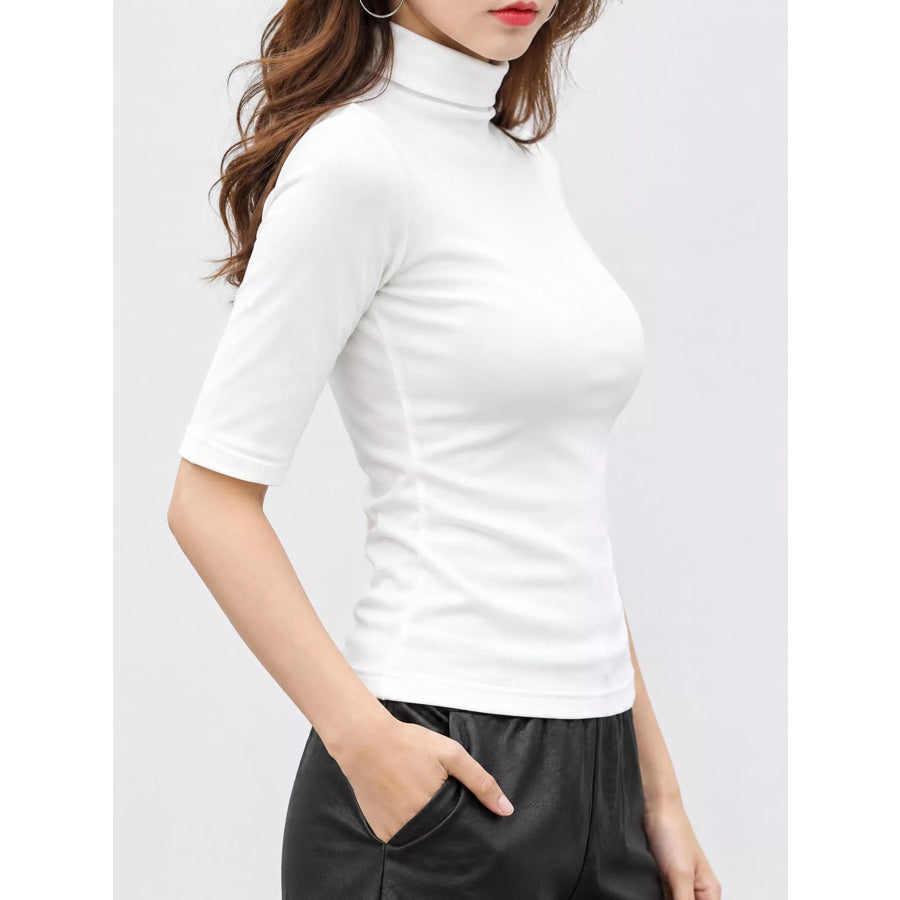 Full Size Mock Neck Half Sleeve T-Shirt Plus Apparel and Accessories
