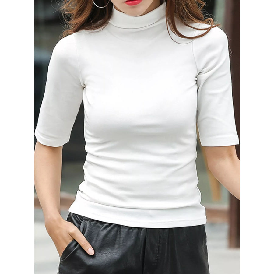 Full Size Mock Neck Half Sleeve T-Shirt Plus White / S Apparel and Accessories