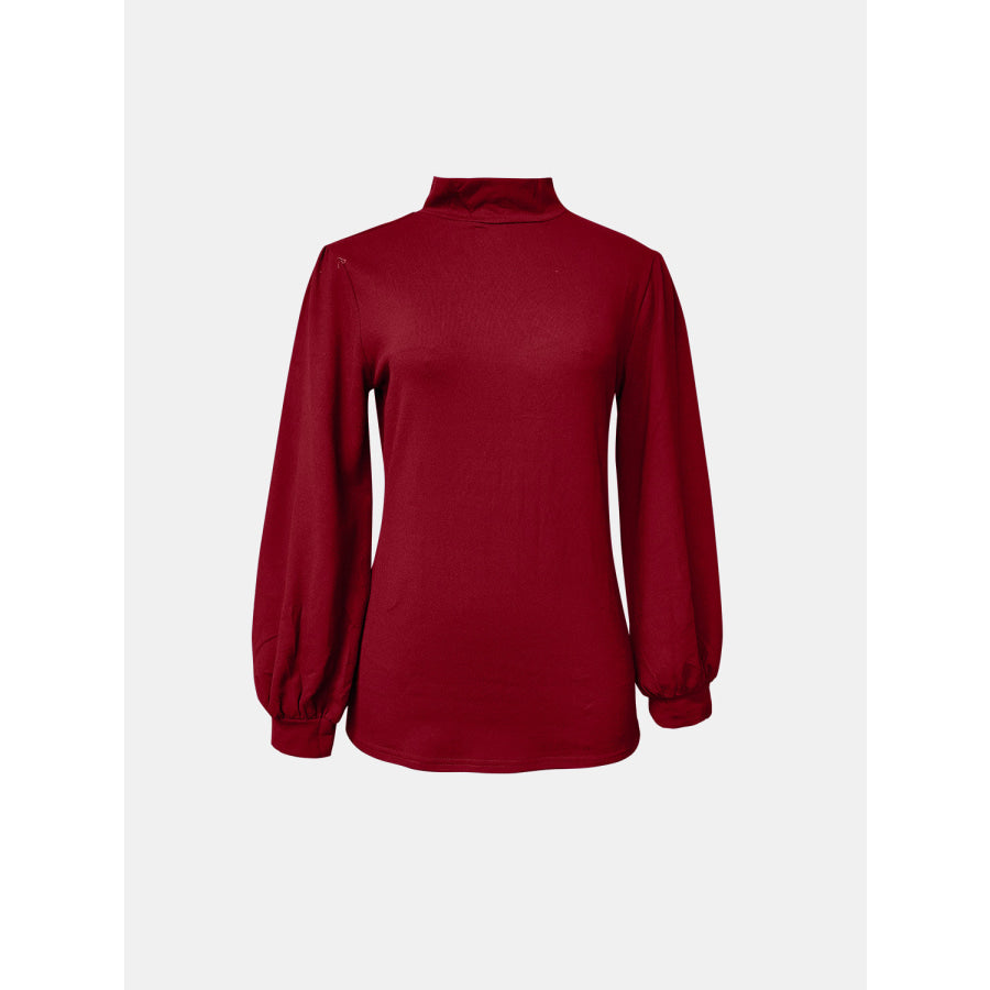 Full Size Mock Neck Long Sleeve T-Shirt Burgundy / S Apparel and Accessories