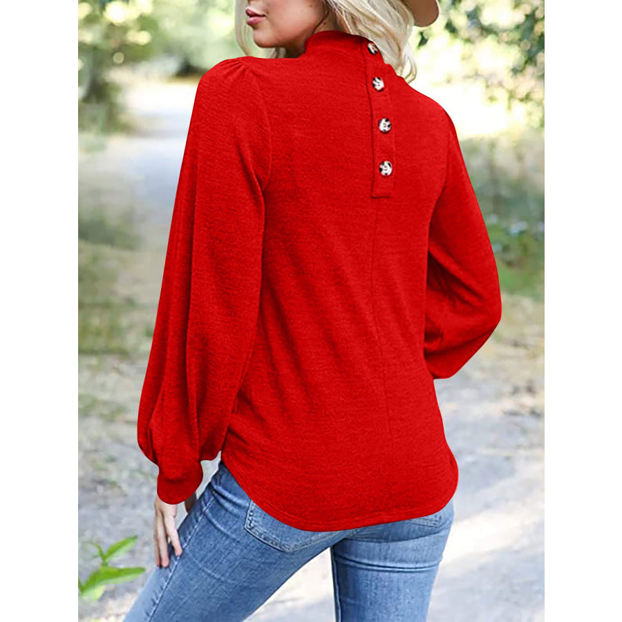 Full Size Mock Neck Long Sleeve T-Shirt Apparel and Accessories