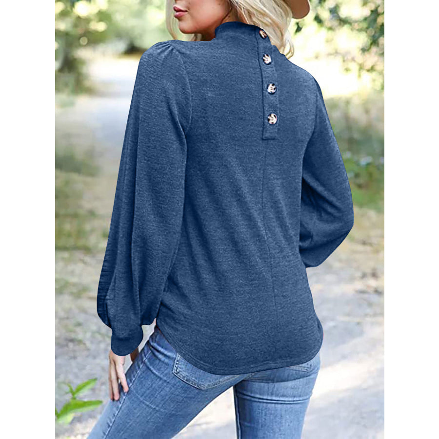 Full Size Mock Neck Long Sleeve T-Shirt Apparel and Accessories