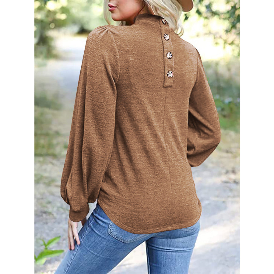 Full Size Mock Neck Long Sleeve T-Shirt Apparel and Accessories