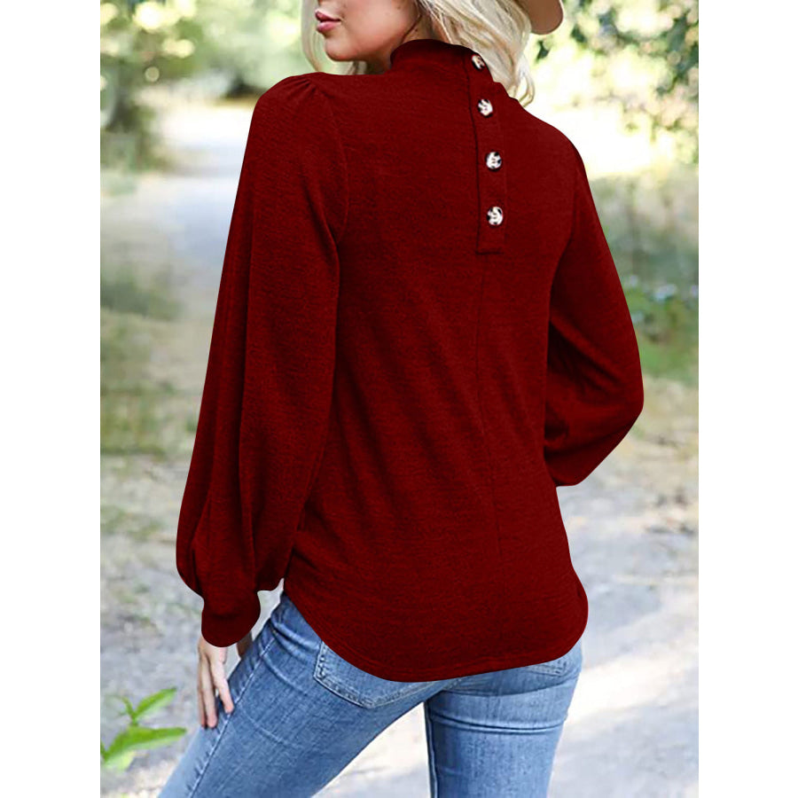 Full Size Mock Neck Long Sleeve T-Shirt Apparel and Accessories