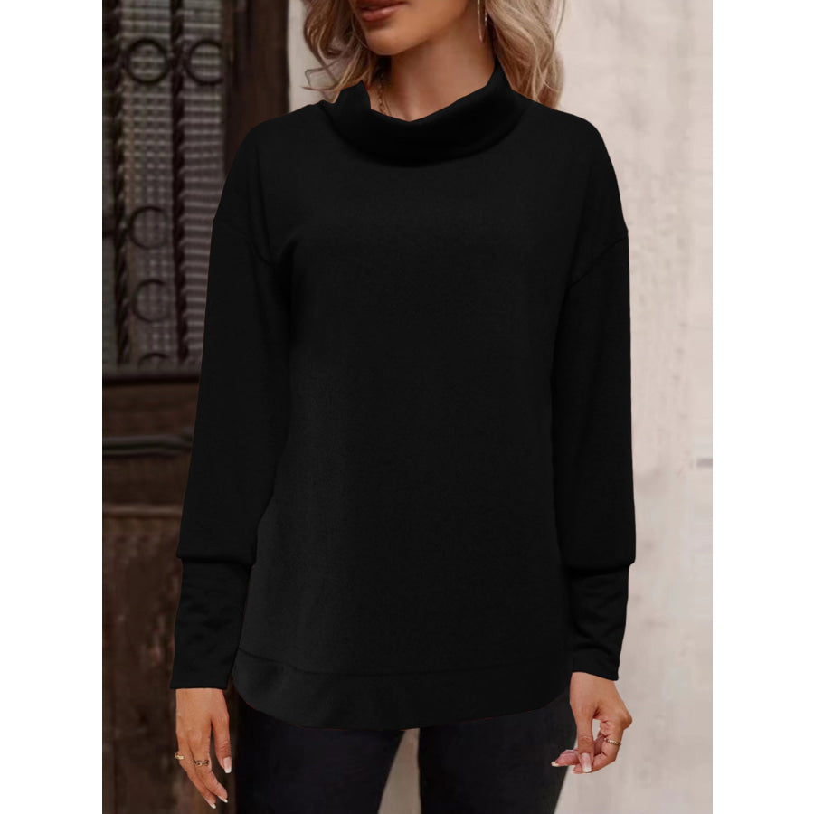 Full Size Mock Neck Long Sleeve T-Shirt Black / S Apparel and Accessories