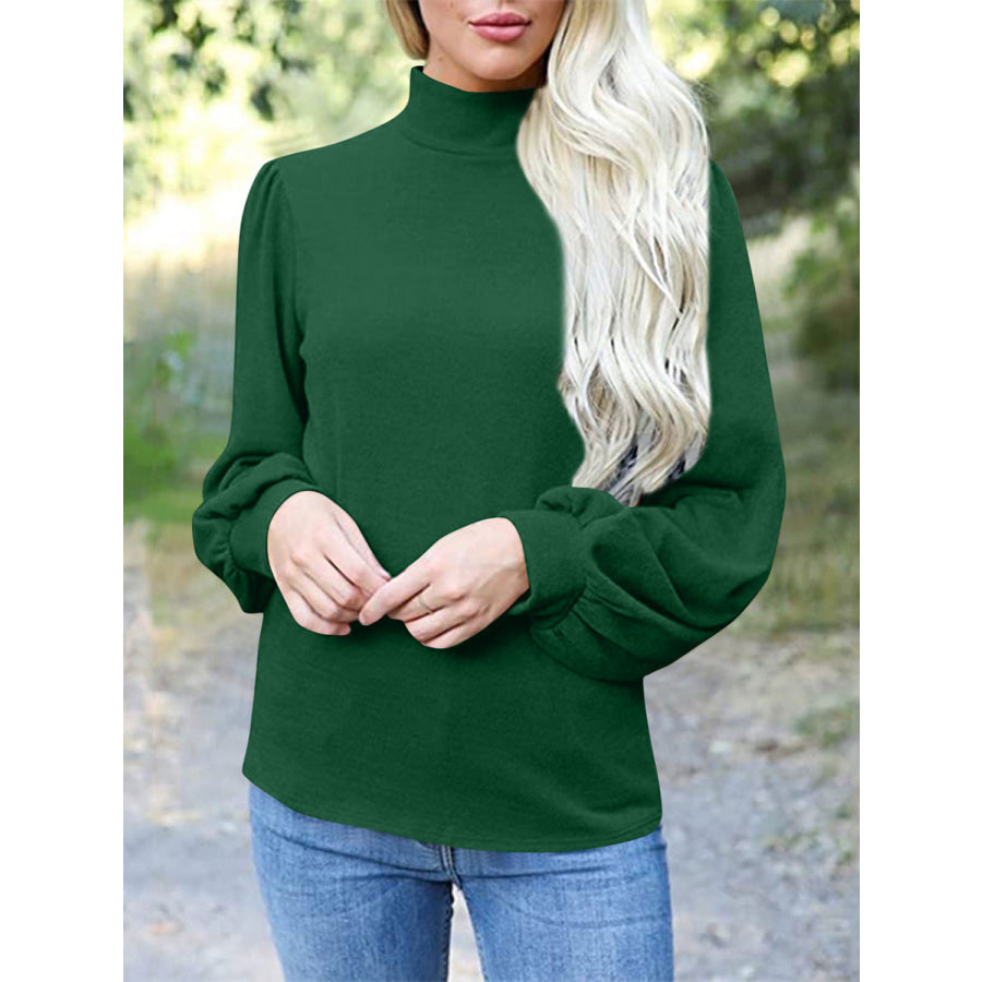 Full Size Mock Neck Long Sleeve T-Shirt Dark Green / S Apparel and Accessories