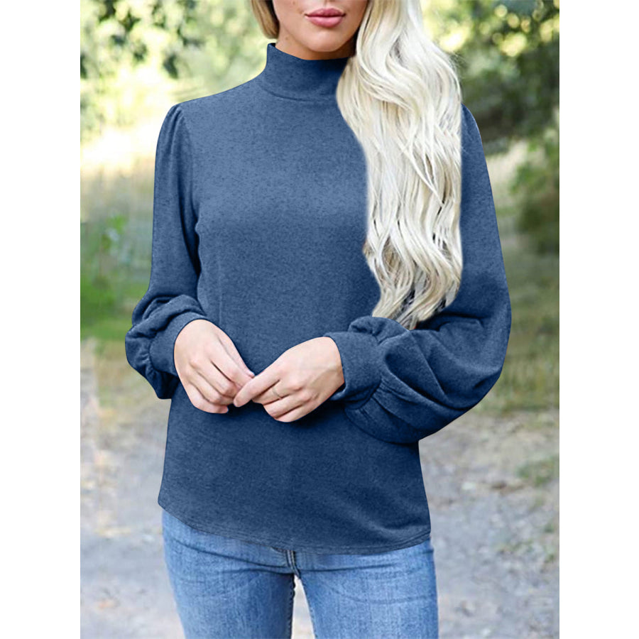 Full Size Mock Neck Long Sleeve T-Shirt Dusty Blue / S Apparel and Accessories