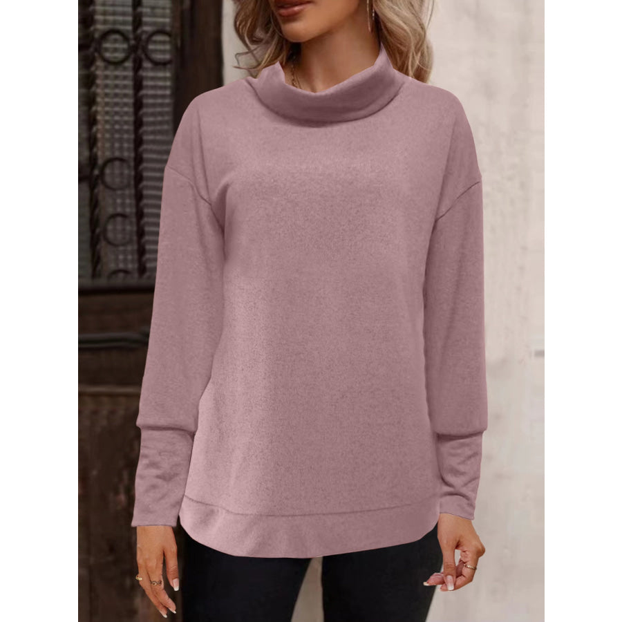 Full Size Mock Neck Long Sleeve T-Shirt Dusty Pink / S Apparel and Accessories