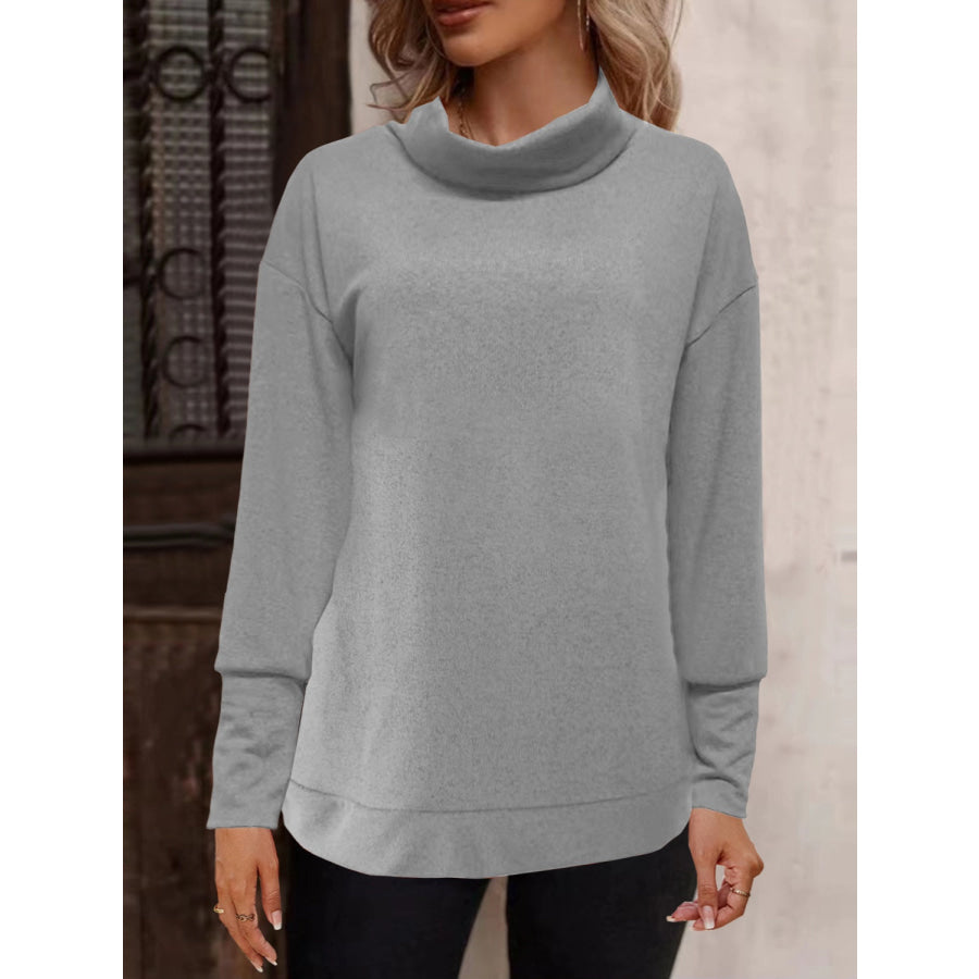 Full Size Mock Neck Long Sleeve T-Shirt Gray / S Apparel and Accessories