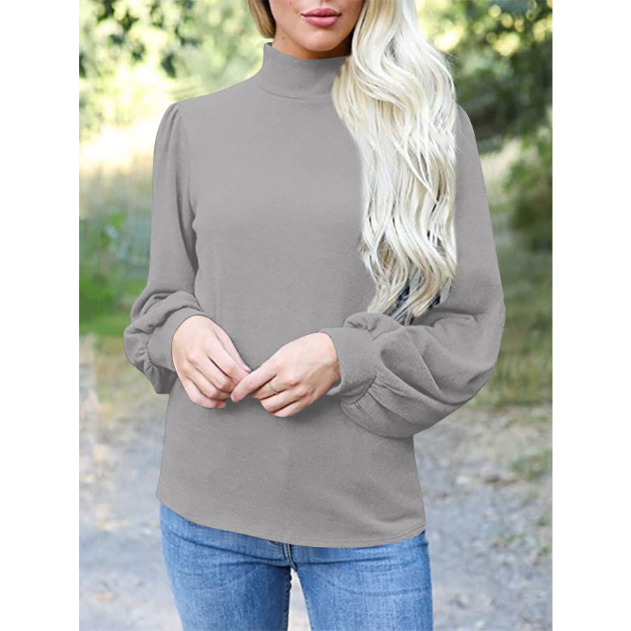 Full Size Mock Neck Long Sleeve T-Shirt Gray / S Apparel and Accessories