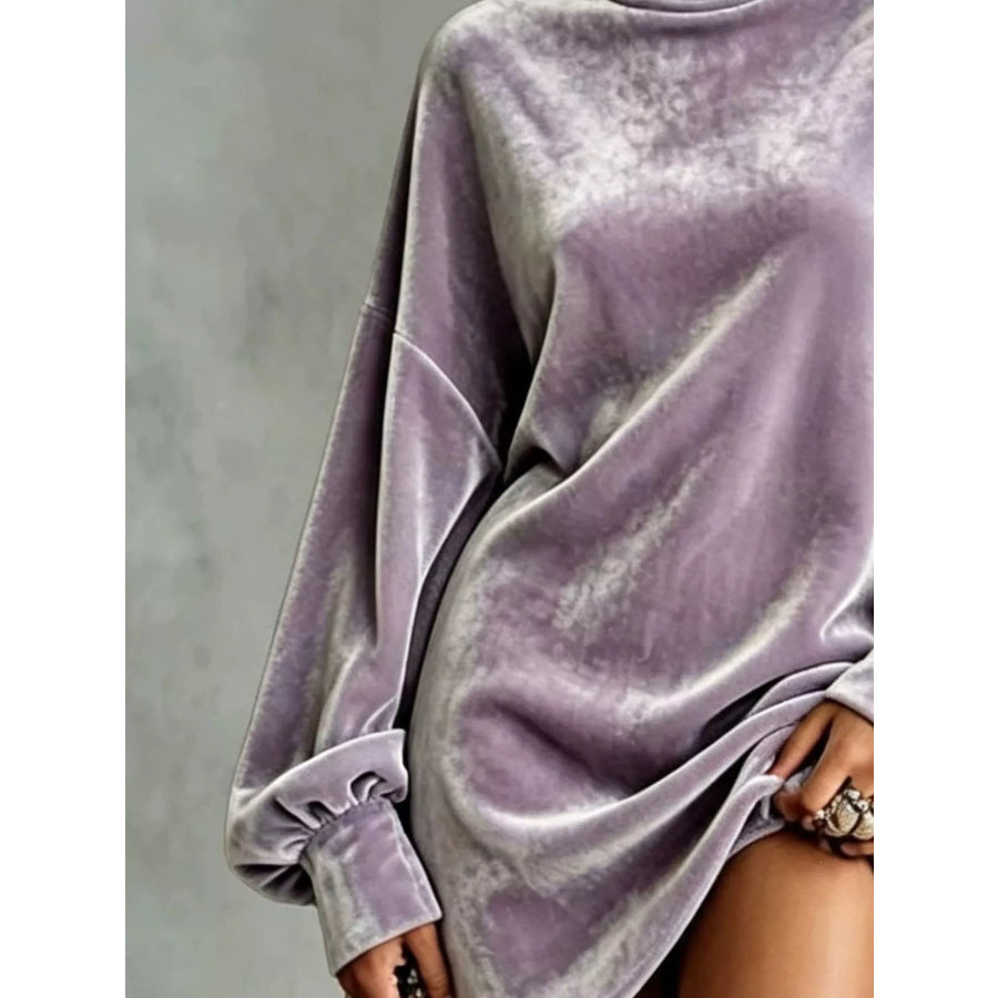 Full Size Mock Neck Velvet Mini Dress Plus Apparel and Accessories
