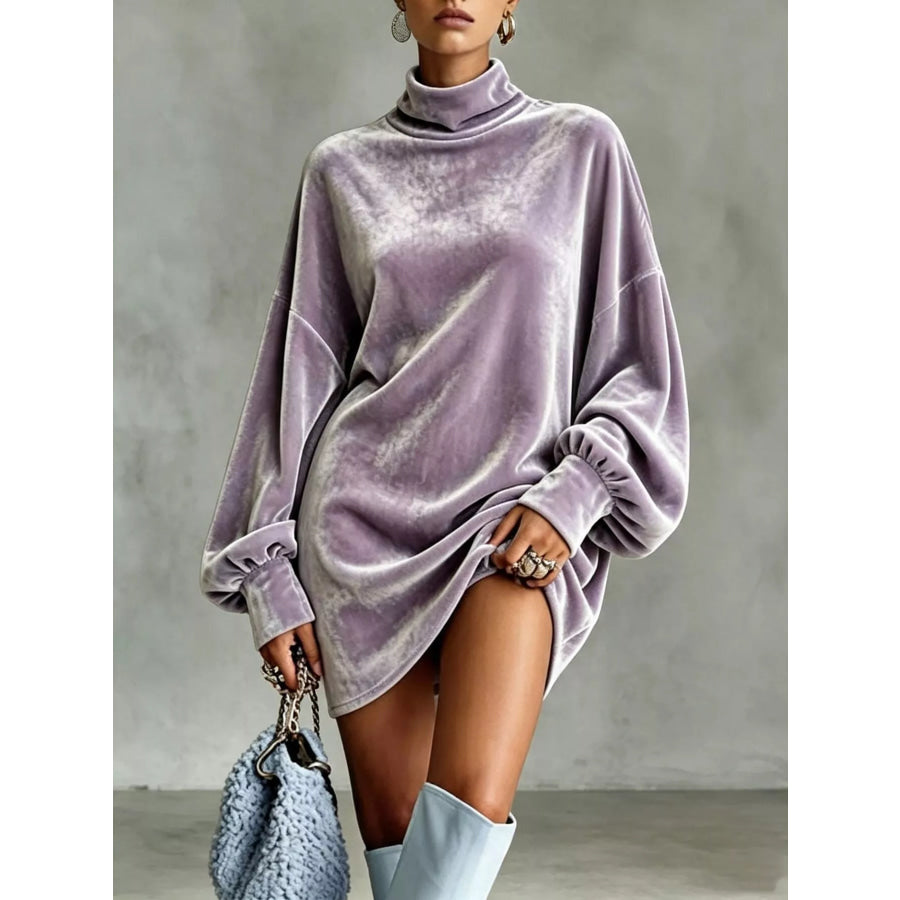 Full Size Mock Neck Velvet Mini Dress Plus Purple / S Apparel and Accessories