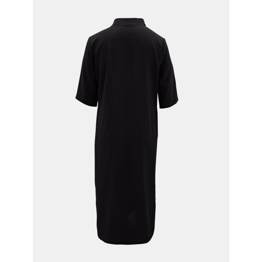 Full Size Notched Half Sleeve Midi Dress Apparel and Accessories