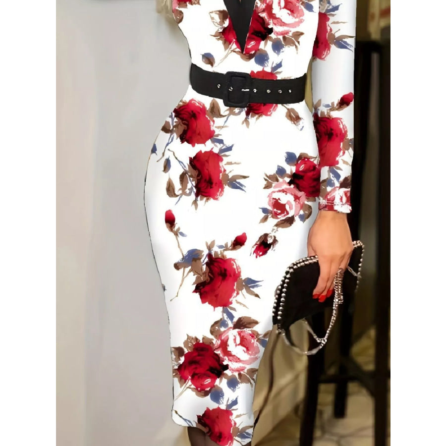 Full Size Notched Long Sleeve Dress Plus Size Apparel and Accessories