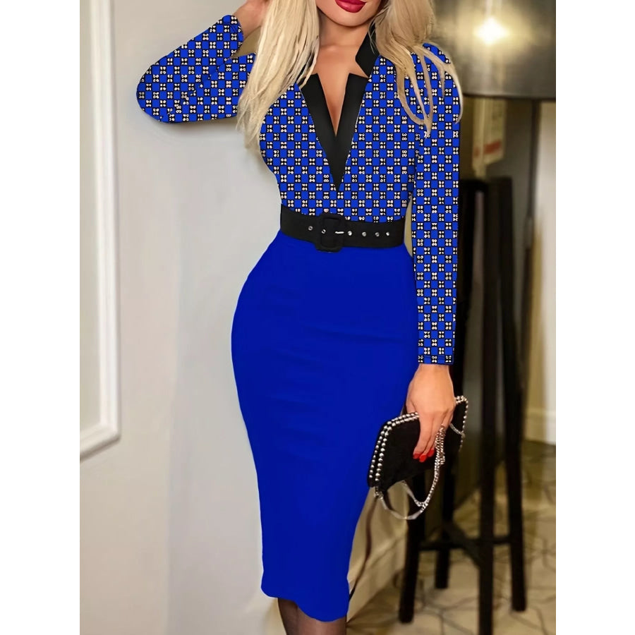 Full Size Notched Long Sleeve Dress Plus Size Apparel and Accessories