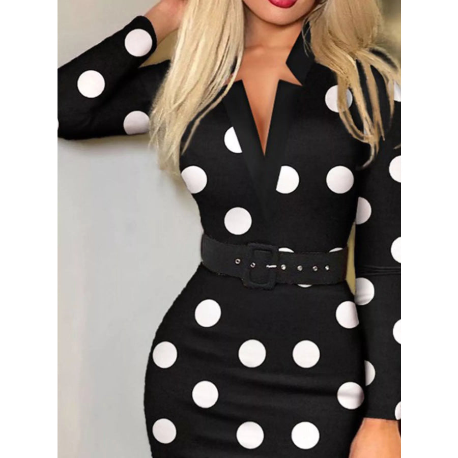 Full Size Notched Long Sleeve Dress Plus Size Apparel and Accessories