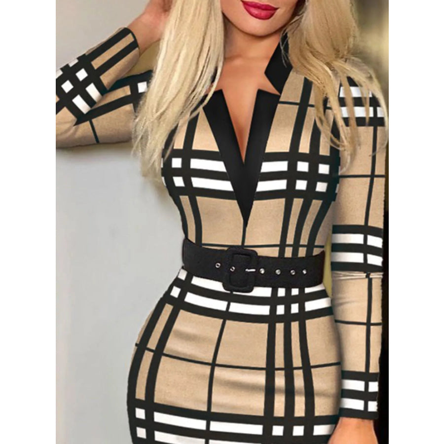 Full Size Notched Long Sleeve Dress Plus Size Apparel and Accessories