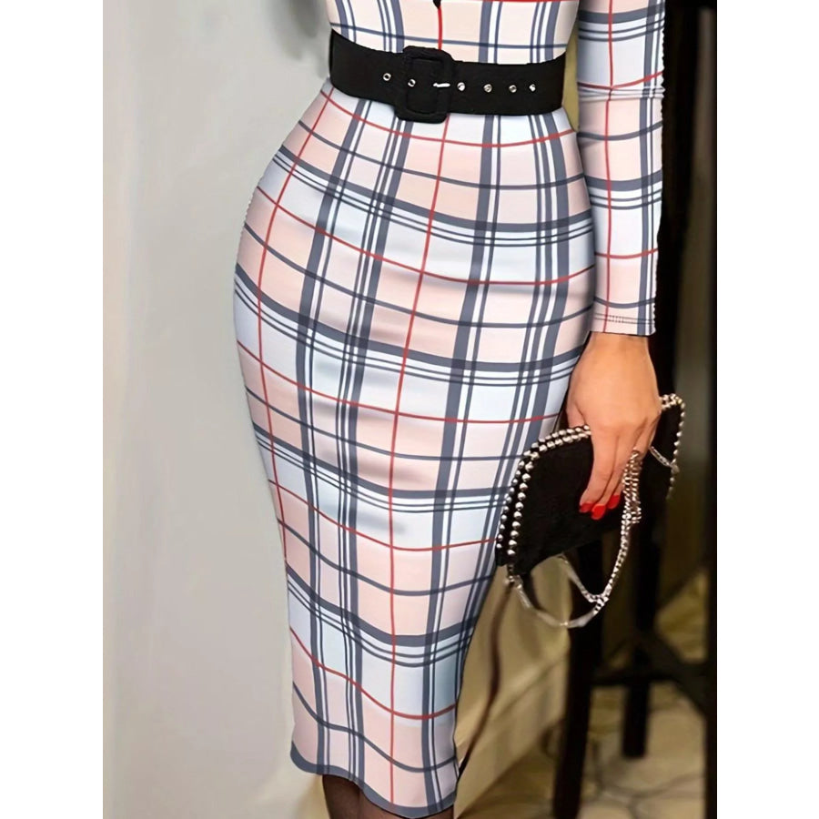 Full Size Notched Long Sleeve Dress Plus Size Apparel and Accessories