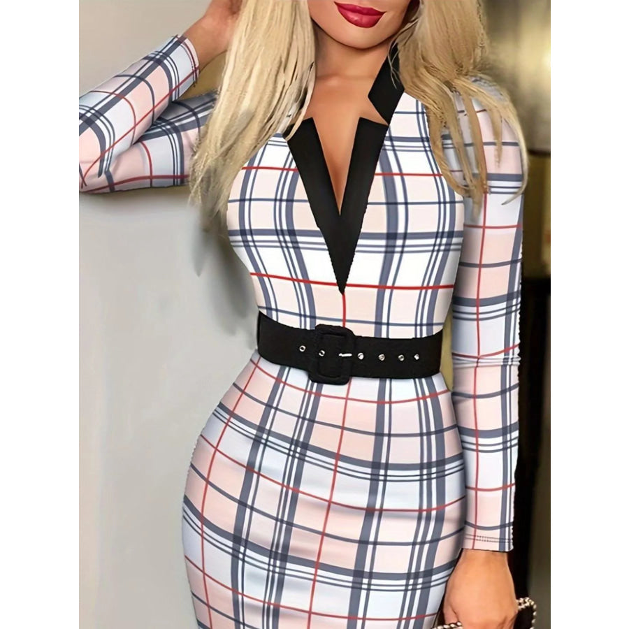 Full Size Notched Long Sleeve Dress Plus Size Apparel and Accessories