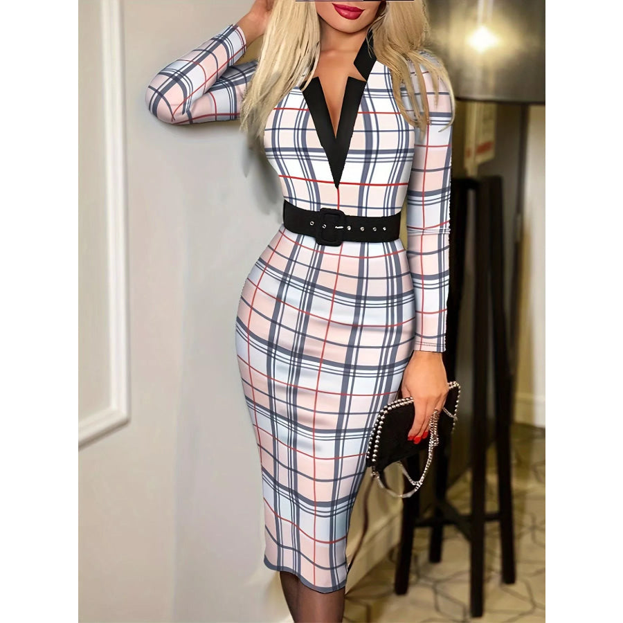 Full Size Notched Long Sleeve Dress Plus Size Watermelon pink / S Apparel and Accessories