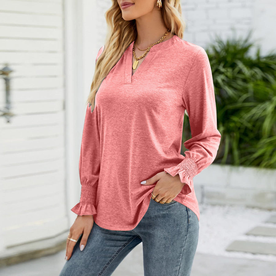 Full Size Notched Long Sleeve T-Shirt Burnt Coral / S Apparel and Accessories