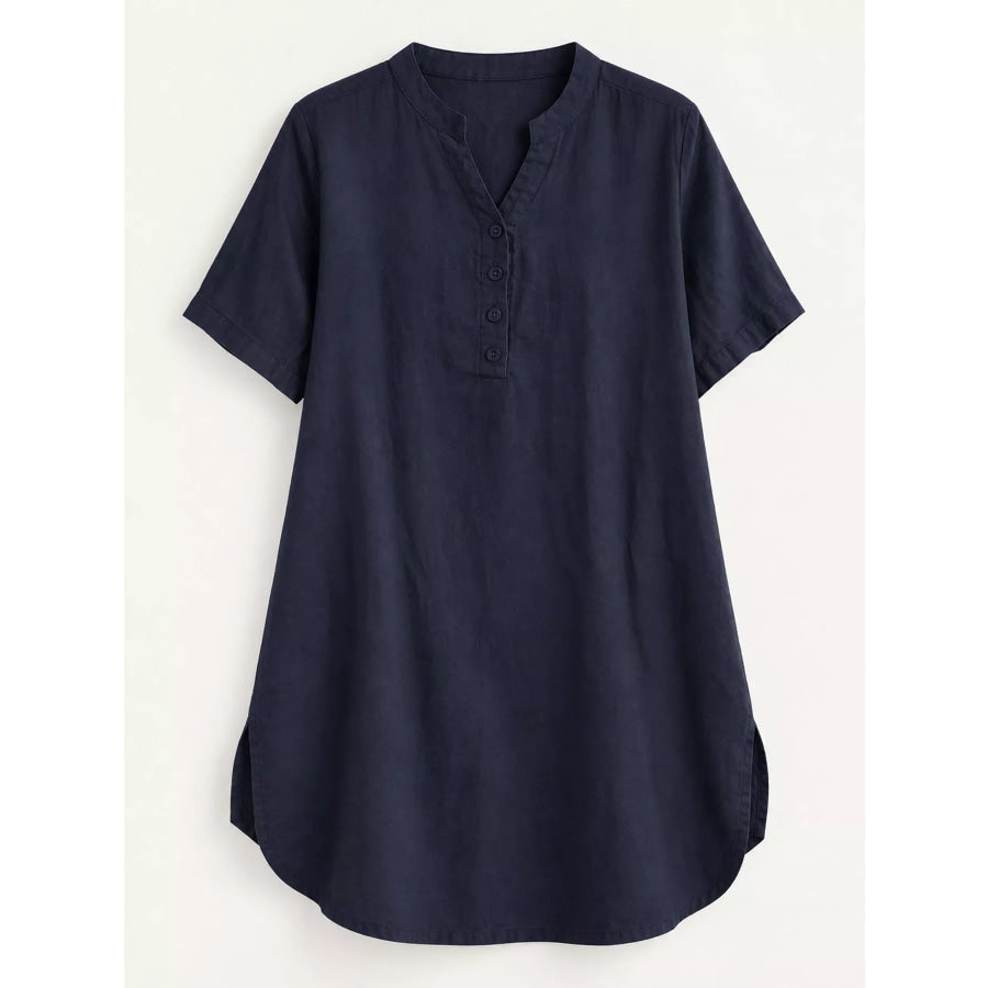 Full Size Notched Short Sleeve Oversize Blouse Plus Apparel and Accessories