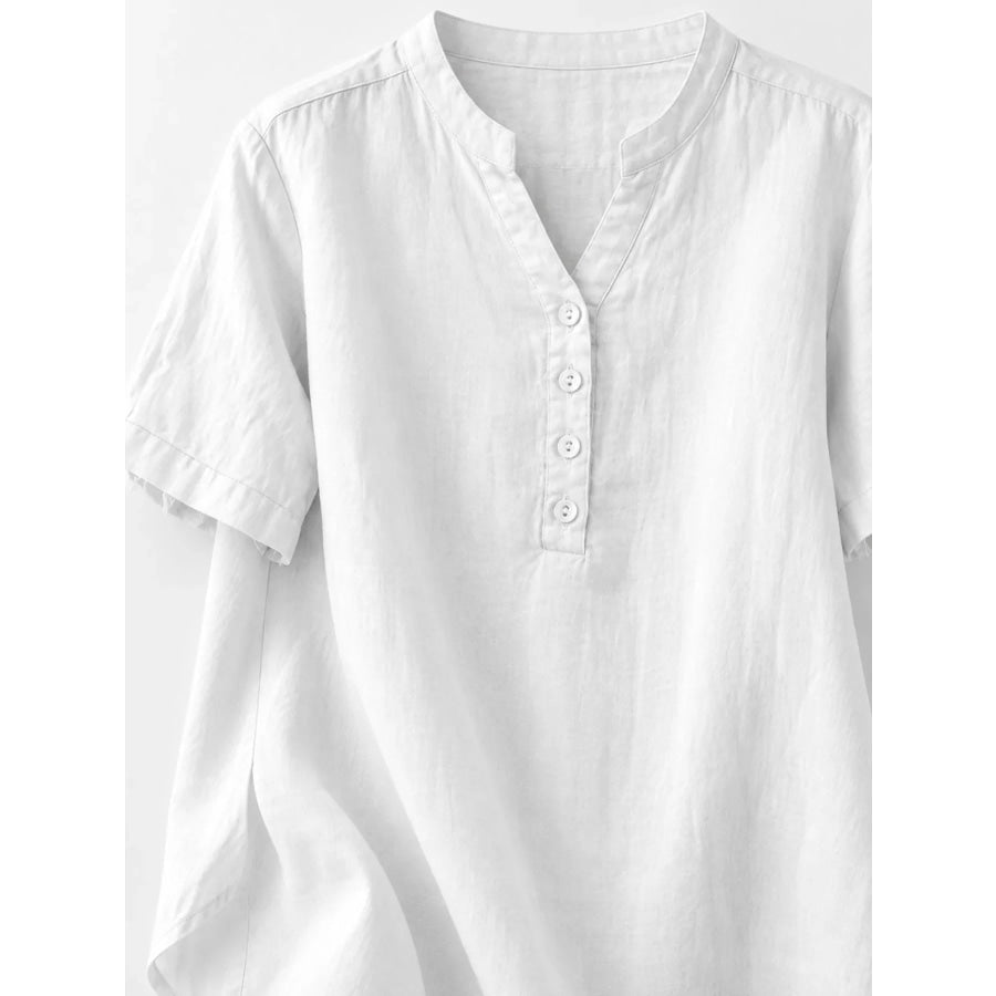 Full Size Notched Short Sleeve Oversize Blouse Plus Apparel and Accessories