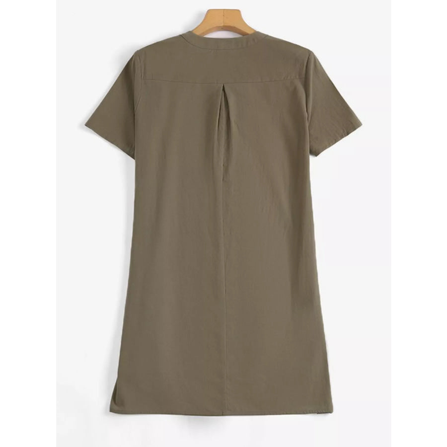 Full Size Notched Short Sleeve Oversize Blouse Plus Apparel and Accessories