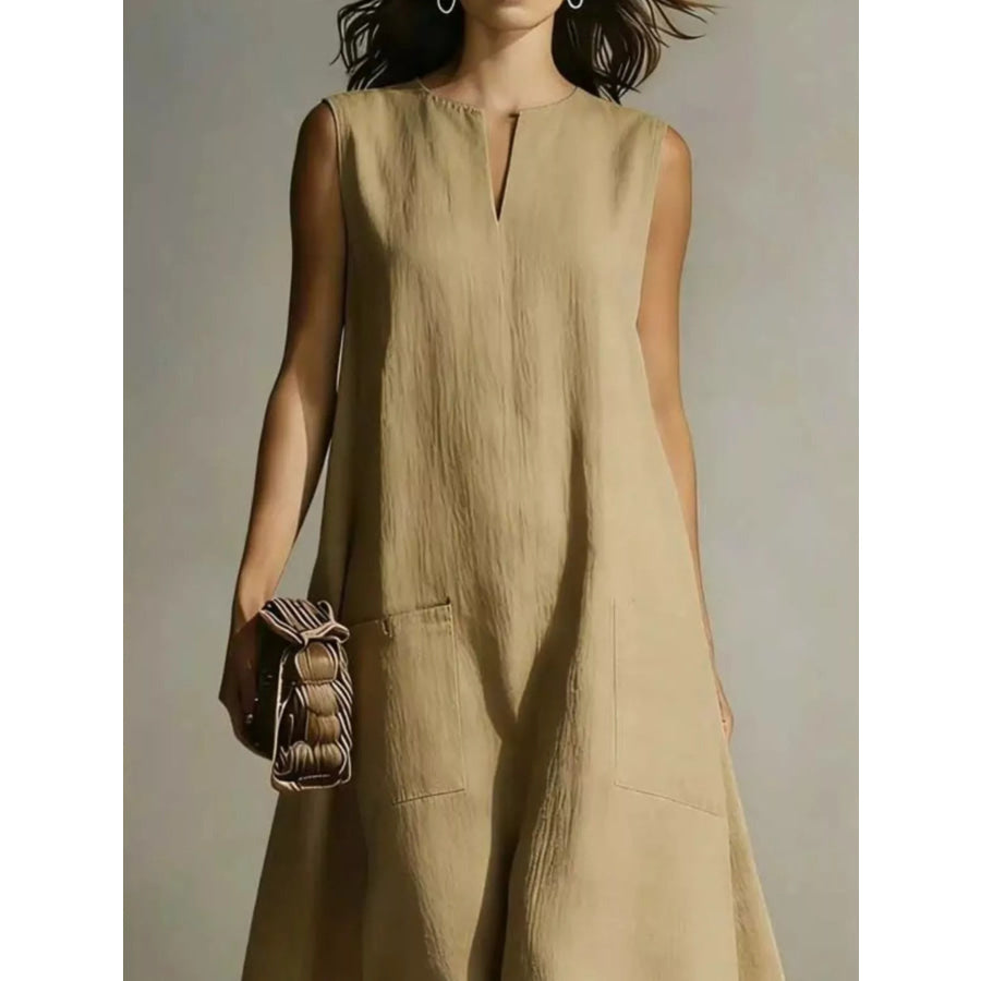 Full Size Notched Sleeveless Maxi Dress Plus Size Apparel and Accessories