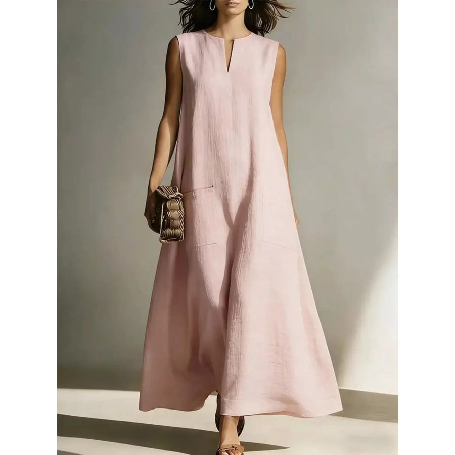 Full Size Notched Sleeveless Maxi Dress Plus Size Pink / S Apparel and Accessories