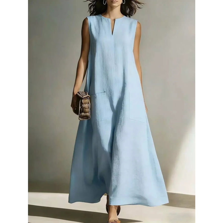 Full Size Notched Sleeveless Maxi Dress Plus Size Sky Blue / S Apparel and Accessories