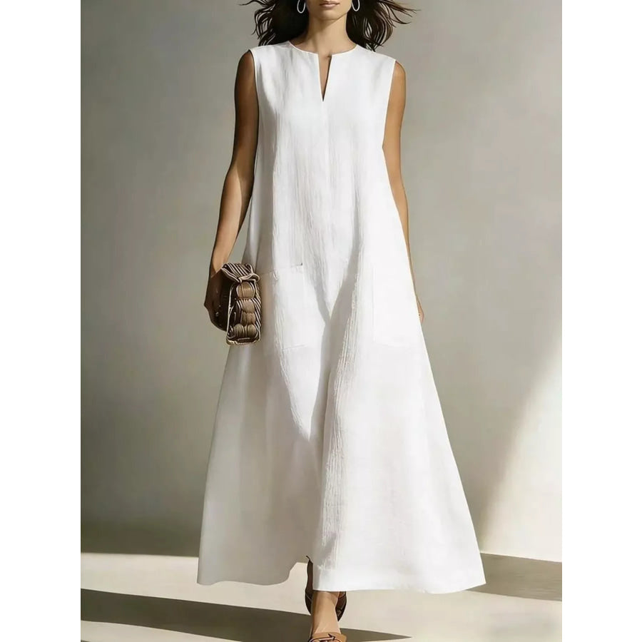 Full Size Notched Sleeveless Maxi Dress Plus Size White / S Apparel and Accessories