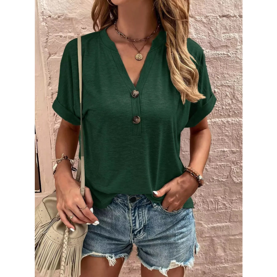 Full Size Notched T-Shirt with Rolled Sleeves Plus Size Apparel and Accessories