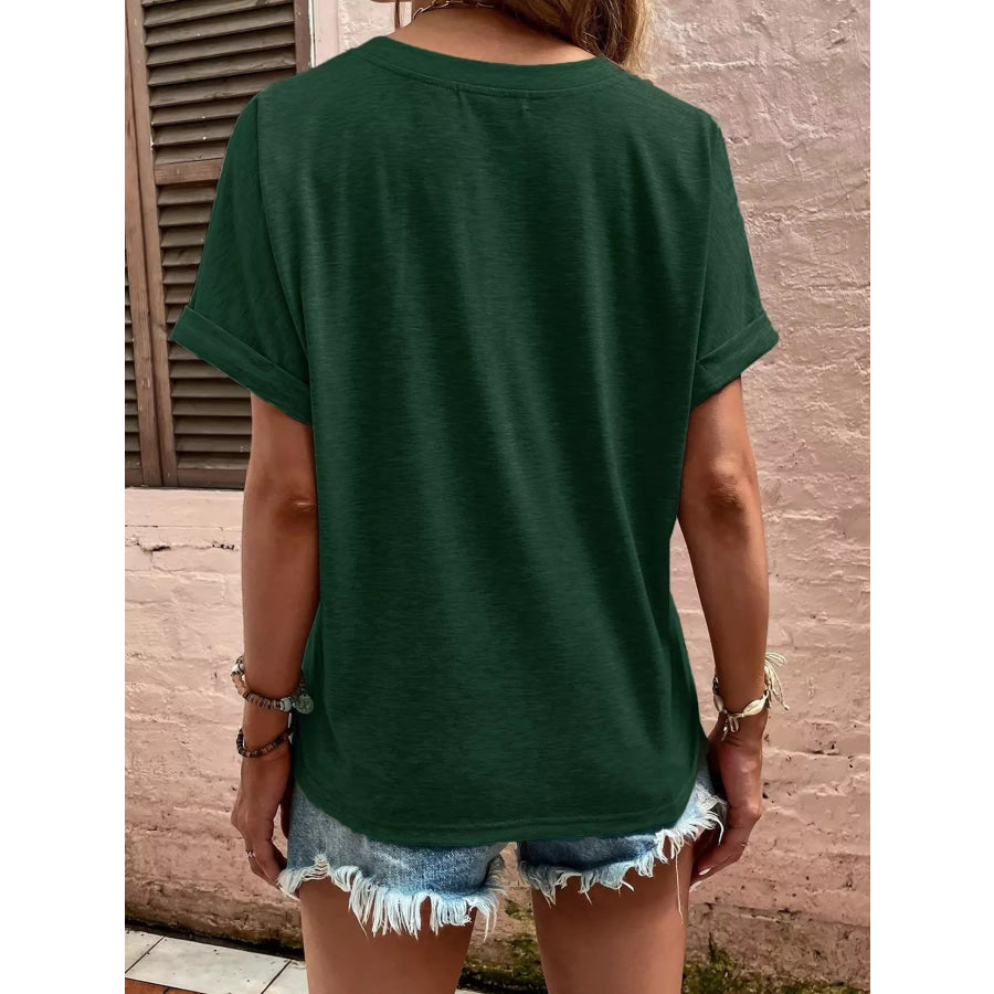 Full Size Notched T-Shirt with Rolled Sleeves Plus Size Apparel and Accessories