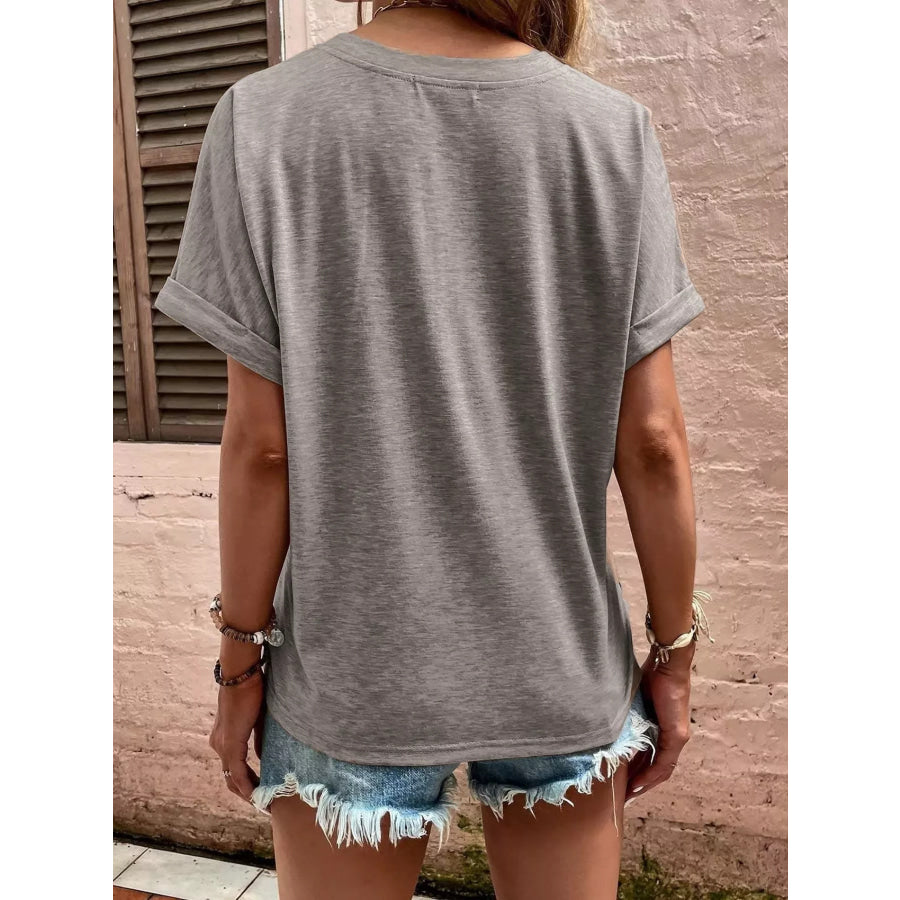 Full Size Notched T-Shirt with Rolled Sleeves Plus Size Apparel and Accessories