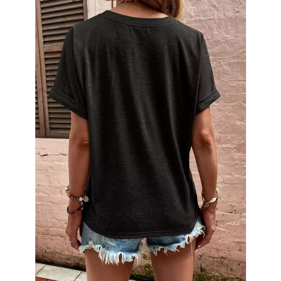 Full Size Notched T-Shirt with Rolled Sleeves Plus Size Apparel and Accessories