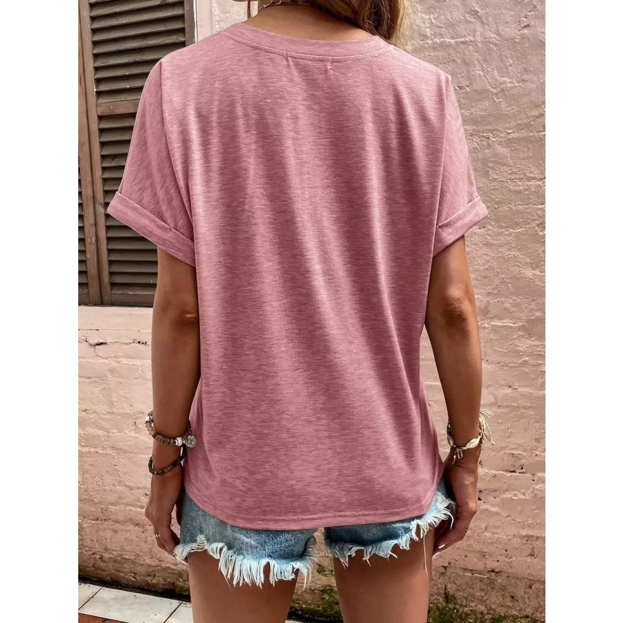 Full Size Notched T-Shirt with Rolled Sleeves Plus Size Apparel and Accessories