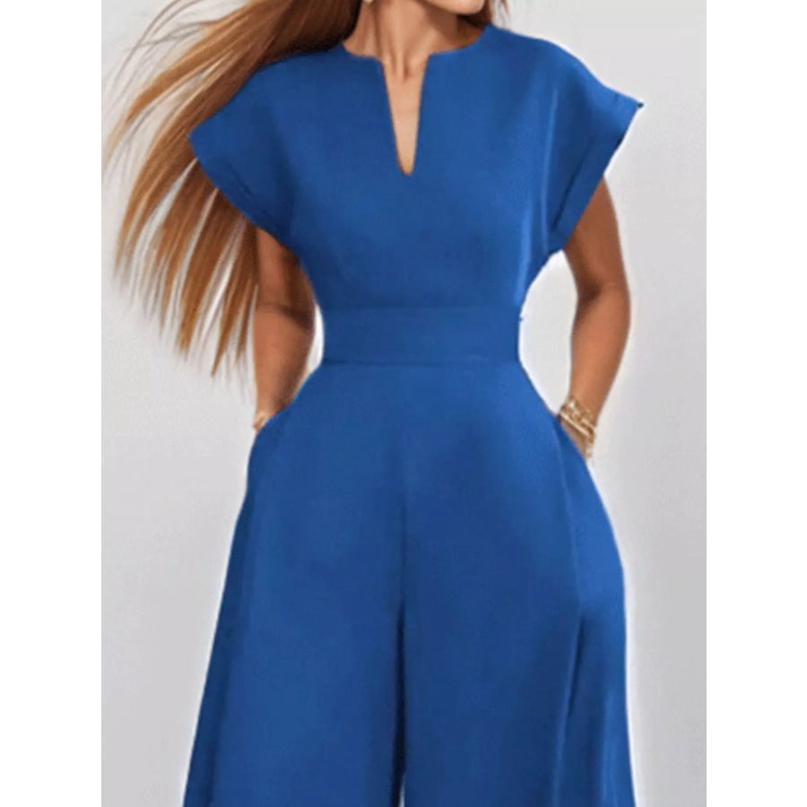 Full Size Notched Wide Leg Jumpsuit Plus Size Apparel and Accessories