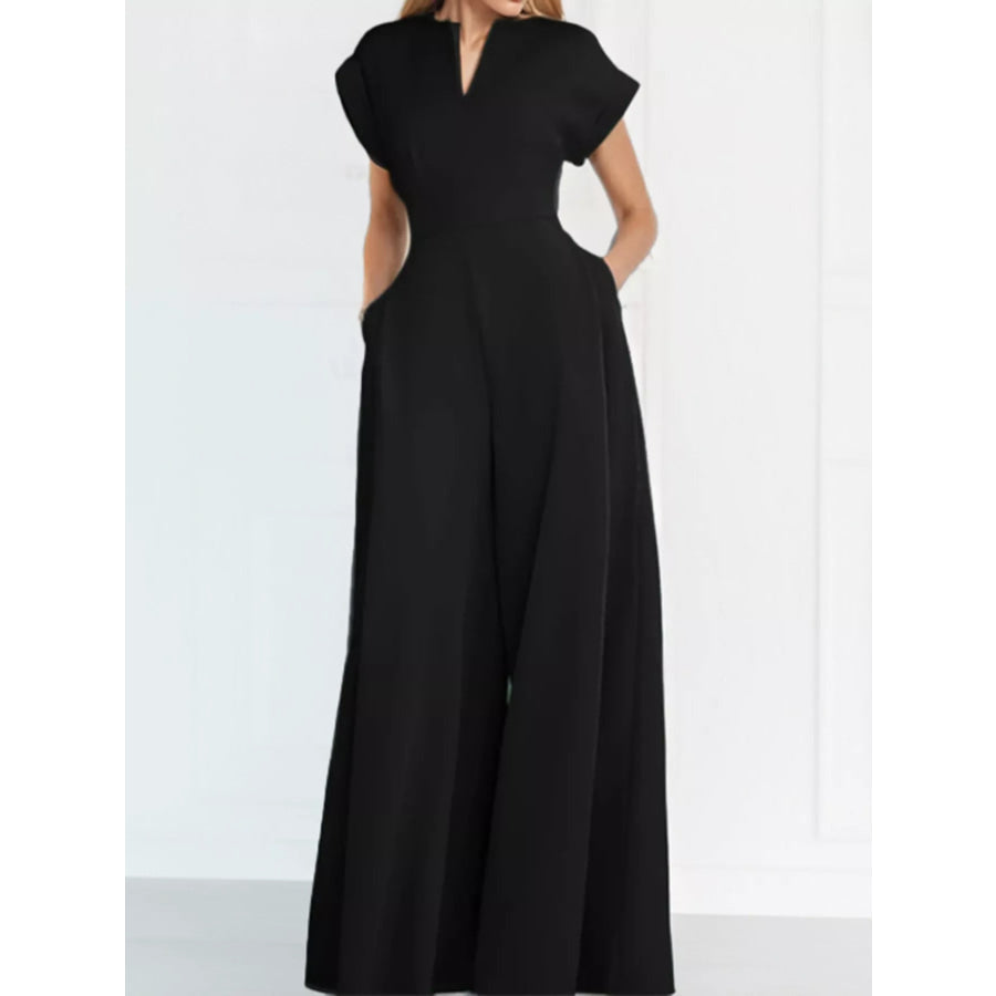 Full Size Notched Wide Leg Jumpsuit Plus Size Apparel and Accessories