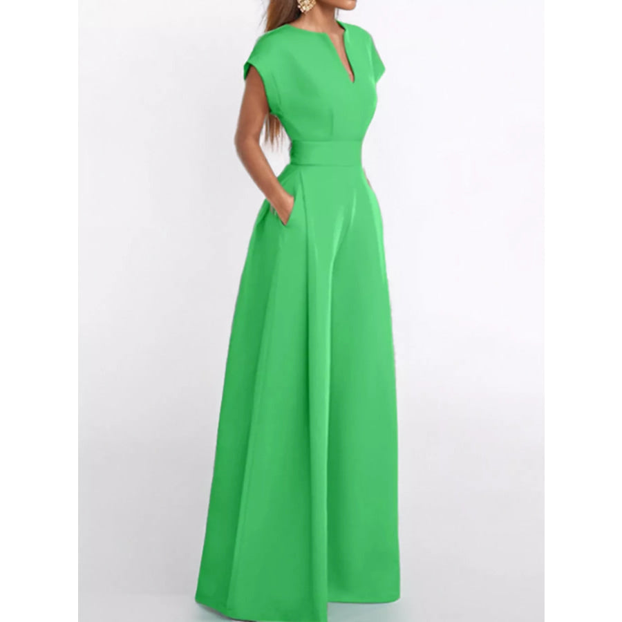 Full Size Notched Wide Leg Jumpsuit Plus Size Apparel and Accessories