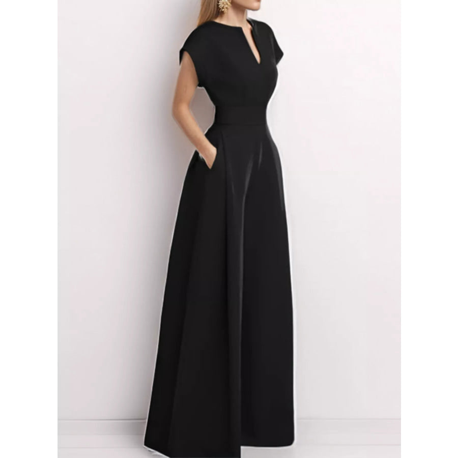Full Size Notched Wide Leg Jumpsuit Plus Size Apparel and Accessories