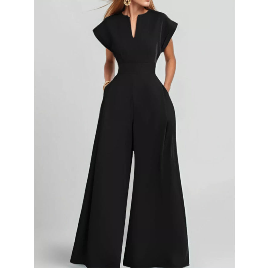 Full Size Notched Wide Leg Jumpsuit Plus Size Black / S Apparel and Accessories